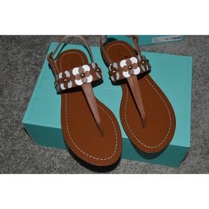 New Kate Spade New York Cassie Brown White Flowers Shoes Sandals Flats 6